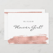 Rose Gold Pinselstrich ist mein Blumenmädchen Einladungspostkarte (Vorne/Hinten)