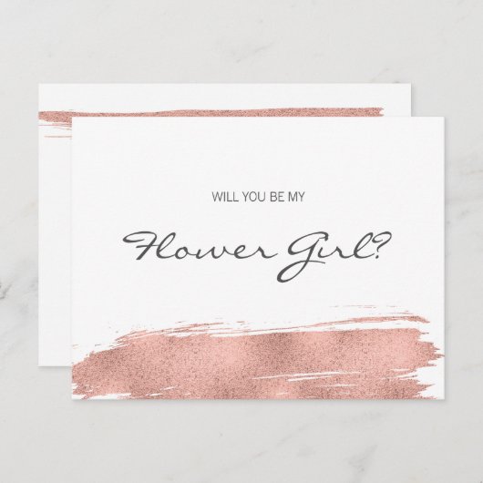 Rose Gold Pinselstrich ist mein Blumenmädchen Einladungspostkarte (Vorne/Hinten)