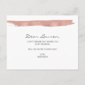 Rose Gold Pinselstrich ist mein Blumenmädchen Einladungspostkarte (Rückseite)