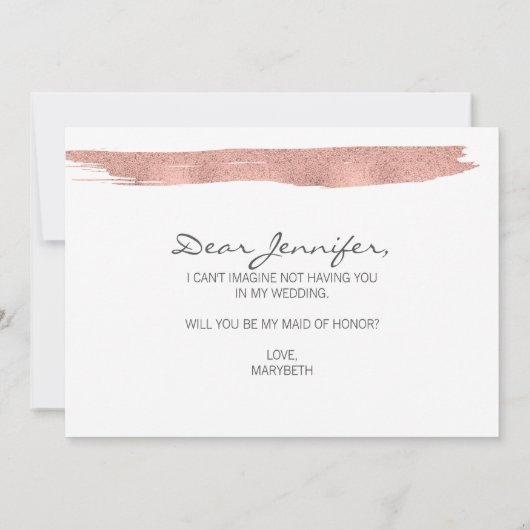 Rose Gold Pinselstrich ist meine Trauzeugin Einladung (Rückseite)