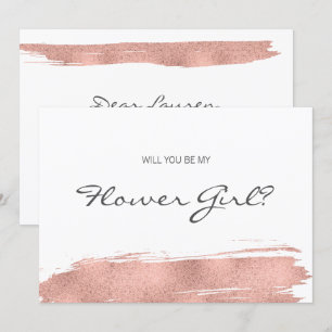 Rose Gold Pinselstrich Sei Mein Blumenmädchen Kart Einladung