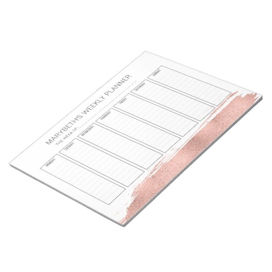 Rose Gold Pinselstrich Wochenplaner Notepad Notizblock (angewinkelt)