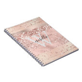 Rose Gold Pinselstriche Glitzer Script Monogram No Notizblock (Rechte Seite)
