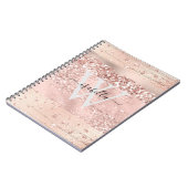 Rose Gold Pinselstriche Glitzer Script Monogram No Notizblock (Linke Seite)