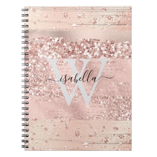 Rose Gold Pinselstriche Glitzer Script Monogram No Notizblock (Vorderseite)