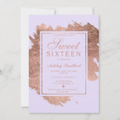 Rose Gold Pinselstriche Lavendel Sweet 16 Einladung (Vorderseite)