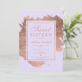 Rose Gold Pinselstriche Lavendel Sweet 16 Einladung (Stehend Vorderseite)