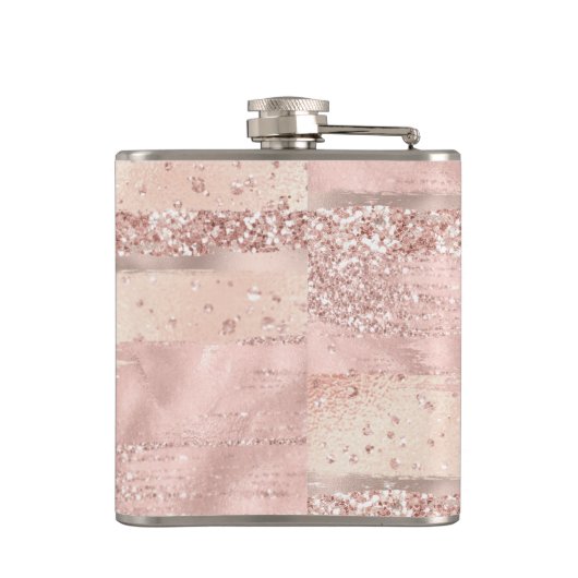 Rose Gold Pinselstriche Schlagzeilen Script Mit Mo Flachmann (Rückseite)