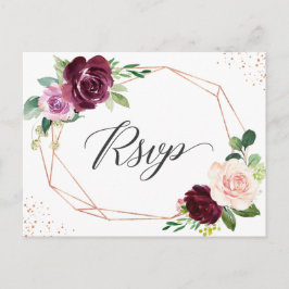 Rose Gold Plum Lila Blush Bloral Wedding RSVP Einladungspostkarte
