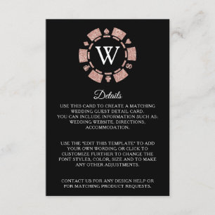 Rose Gold Poker Chip Casino - Details Hochzeiten Begleitkarte