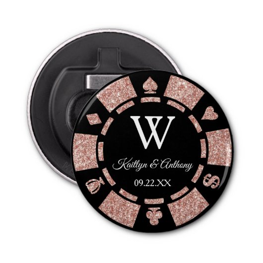 Rose Gold Poker Chip Casino Hochzeitsfeier Gefalle Flaschenöffner (Vorderseite)