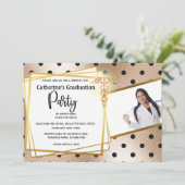 Rose gold polka dot DIY Foto caduceus Abschluss Einladung (Stehend Vorderseite)