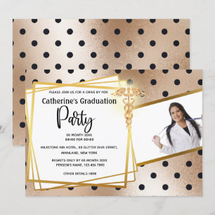 Rose gold polka dot DIY Foto caduceus Abschluss Einladung