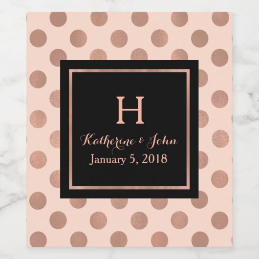 Rose Gold Polka Dot Mit Monogramm Hochzeitweiliges Weinetikett (Einzelnes Label)