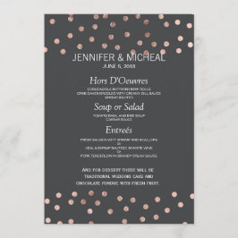Rose Gold Polka Dots Charcoal Black Wedding Menu Menükarte