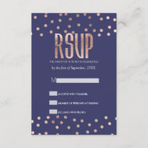 Rose Gold Polka Dots Light Navy Blue RSVP Cards