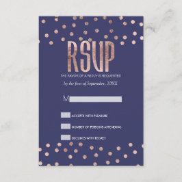 Rose Gold Polka Dots Light Navy Blue RSVP Cards Karte