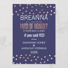 Rose Gold Polka Dots Light Navy Blue Trauzeugin Einladung