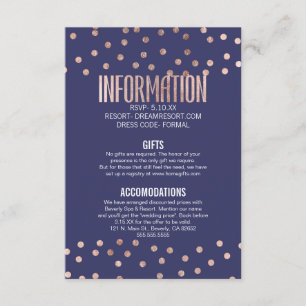 Rose Gold Polka Dots Light Navy Blue Wedding Begleitkarte