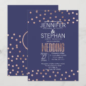 Rose Gold Polka Dots Light Navy Blue Wedding Einladung (Vorne/Hinten)