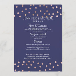 Rose Gold Polka Dots Light Navy Blue Wedding Menu Menükarte