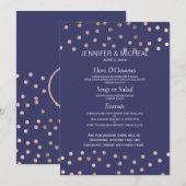 Rose Gold Polka Dots Light Navy Blue Wedding Menu Menükarte (Vorne/Hinten)