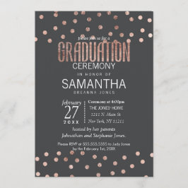 Rose Gold Polka Dots und Holzkohle Black Abschluss Einladung