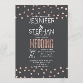 Rose Gold Polka Dots und Holzkohle Black Wedding Einladung