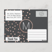 Rose Gold Polka Dots und Holzkohle Schwarz Danke Postkarte (Rückseite)