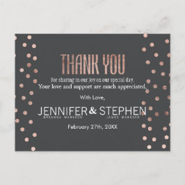 Rose Gold Polka Dots und Holzkohle Schwarz Danke Postkarte