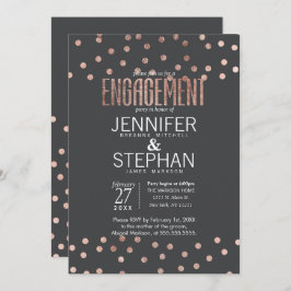 Rose Gold Polka Dots und Kohle Grau Verlobung Einladung