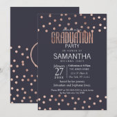 Rose Gold Polka Dots und Navy Blue Abschluss Einladung (Vorne/Hinten)
