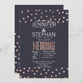 Rose Gold Polka Dots und Navy Blue Wedding Einladung (Vorne/Hinten)