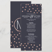 Rose Gold Polka Dots und Navy Blue Wedding Program Programm (Vorne/Hinten)
