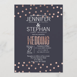 Rose Gold Polka Dots und Navy Blue Wedites Einladung