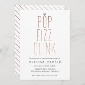 Rose Gold Pop Fizz Clink Bachelorette Imitate Foss Einladung (Vorne/Hinten)