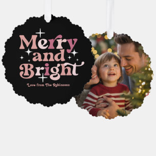 Rose Gold Pop Merry & Bright Retro Weihnachten Fot Ornament Karte