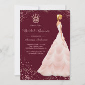 Rose Gold Princess Dress Burgundy Brautparty Einladung (Vorderseite)