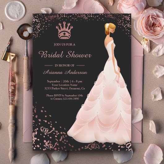 Rose Gold Princess Dress Grau Brautparty Einladung