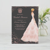 Rose Gold Princess Dress Grau Brautparty Einladung (Stehend Vorderseite)