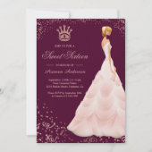 Rose Gold Princess Dress Plum 16 . Geburtstag Einladung (Vorderseite)
