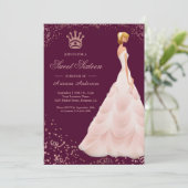 Rose Gold Princess Dress Plum 16 . Geburtstag Einladung (Stehend Vorderseite)
