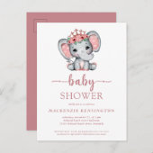 Rose Gold Princess Elephant Baby Girl Einladungspostkarte (Vorne/Hinten)