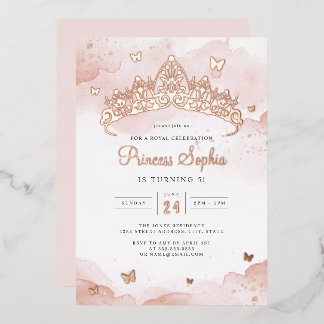 Rose Gold Princess Girls Geburtstagsparty Folieneinladung