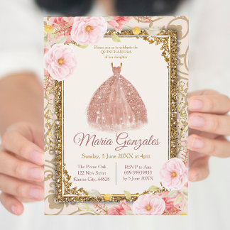 Rose Gold Princess Quinceanera Einladung