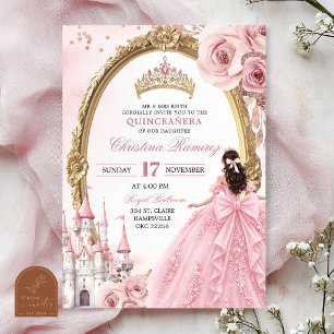 Rose Gold Prinzessin Märchenschloss Quinceanera Einladung