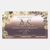 Rose Gold Product Label Creme Blume und Monogramm Rechteckiger Aufkleber (Vorderseite)