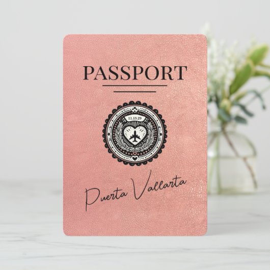 Rose Gold Puerta Vallarta Reisepass Save the Date (Stehend Vorderseite)