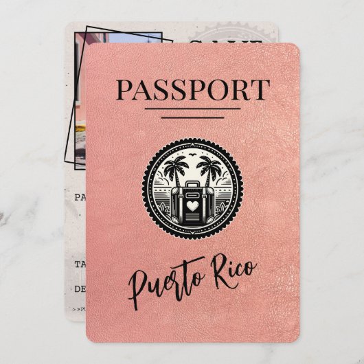 Rose Gold Puerto Rico Passport Save The Date (Vorne/Hinten)