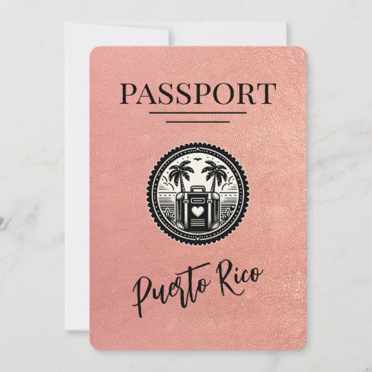 Rose Gold Puerto Rico Passport Save The Date (Vorderseite)